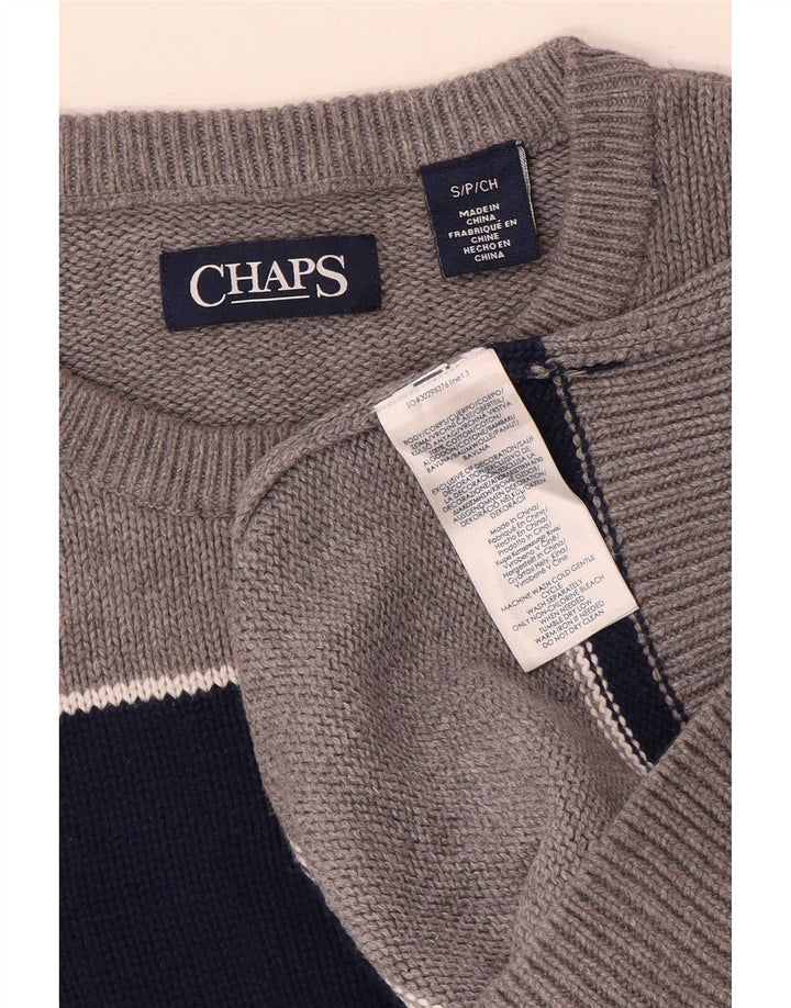 Chaps Ανδρικό πουλόβερ με λαιμόκοψη, μικρό γκρι βαμβακερό ριγέ