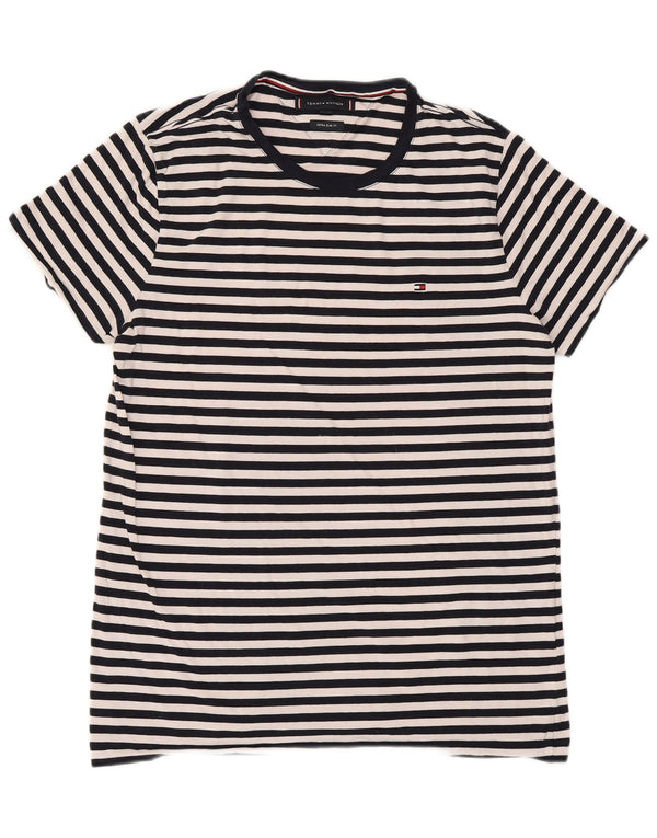 TOMMY HILFIGER Ανδρικό μπλουζάκι Extra Slim Top Large Navy Blue ριγέ βαμβακερό