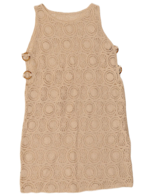 VINTAGE Γυναικείο φόρεμα με βελονάκι Shift Shift UK 10 Small Beige βαμβακερό