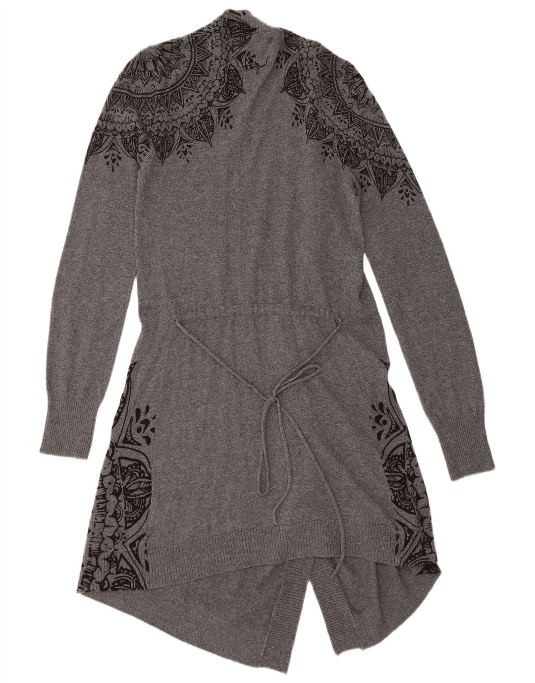 DESIGUAL Γυναικείο Longline ανοιχτό πουλόβερ ζακέτα UK 12 Medium Grey Floral