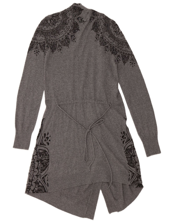 DESIGUAL Γυναικείο Longline ανοιχτό πουλόβερ ζακέτα UK 12 Medium Grey Floral