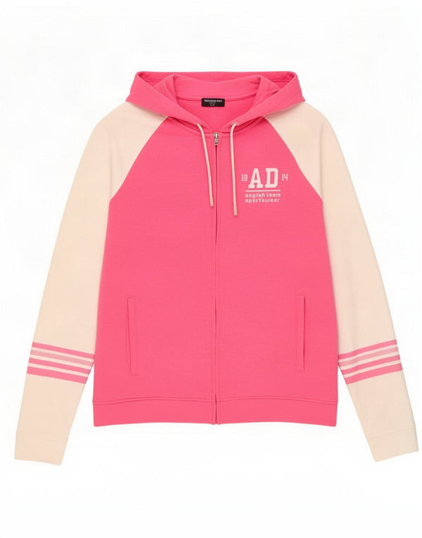 Admiral Womens Zip Hoodie Sweater UK 16 Large Pink Colourblock Cotton