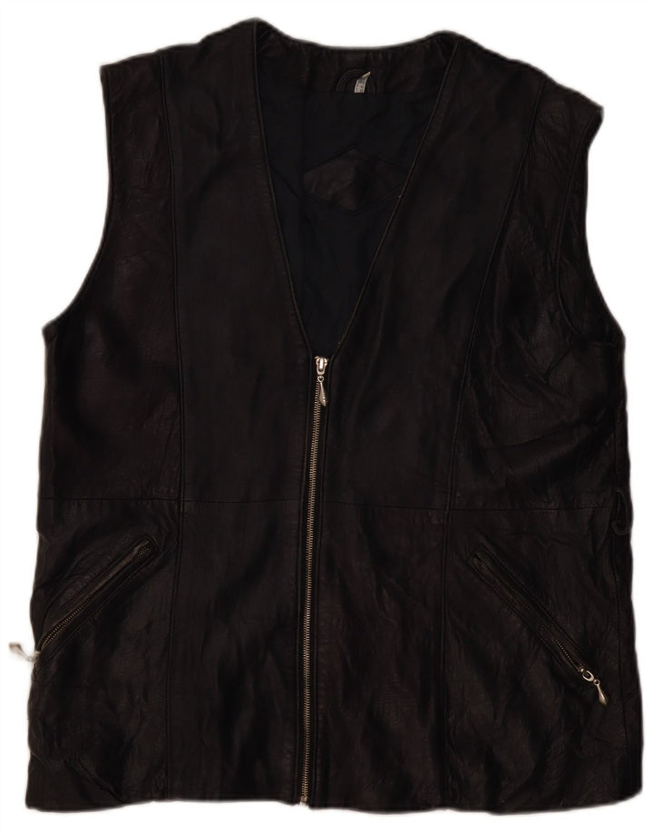 VINTAGE Γυναικείο Δερμάτινο Gilet UK 16 Large Μαύρο