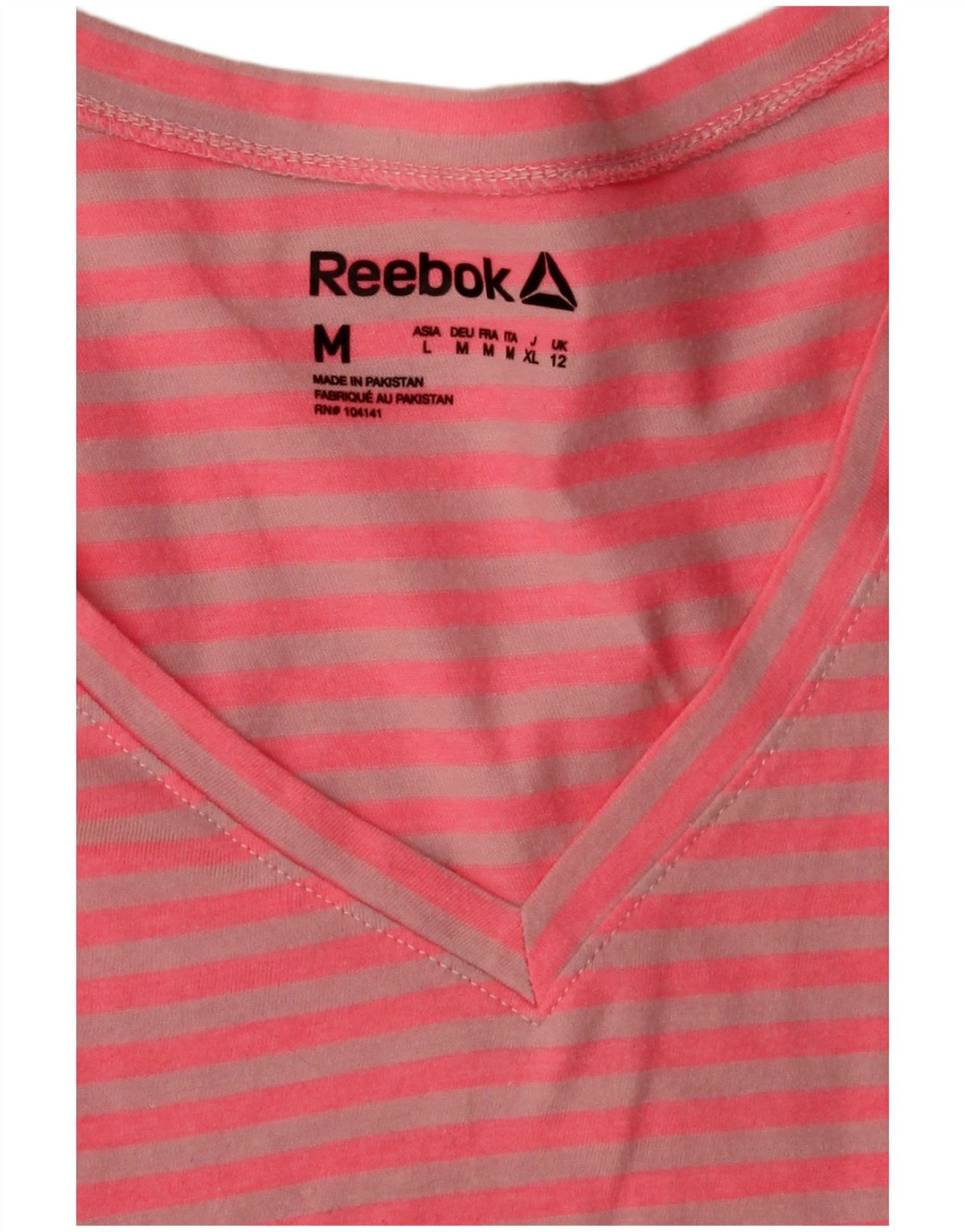 Reebok Γυναικείο T-Shirt Top UK 12 Medium Pink ριγέ πολυεστέρας