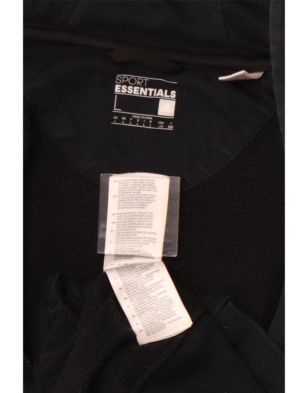 Ανδρικό πουλόβερ με κουκούλα με φερμουάρ ADIDAS μεγάλο μαύρο βαμβακερό