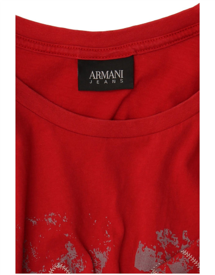 Armani Jeans Ανδρικό γραφικό T-Shirt Top Μεσαίο Κόκκινο