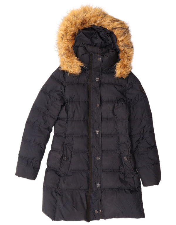 TOMMY HILFIGER Γυναικείο παλτό με κουκούλα με επένδυση UK 10 Small Navy Blue Polyester