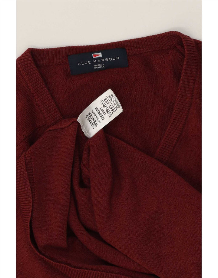 Ανδρικό πουλόβερ Marks & Spencer Blue Harbor με V λαιμόκοψη, μεσαίο μπορντό