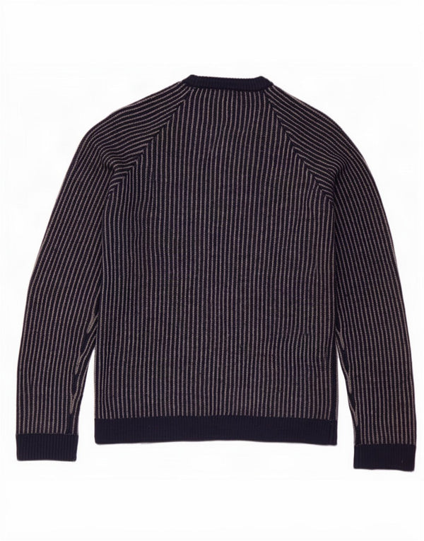 Cos Mens Crew Neck Jumper Sweater Small Navy Blue Striped Wool