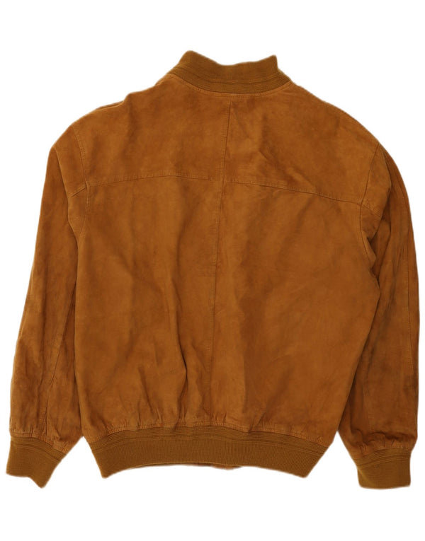 VINTAGE Ανδρικό Suede Bomber Jacket IT 50 Large Brown Δερμάτινο