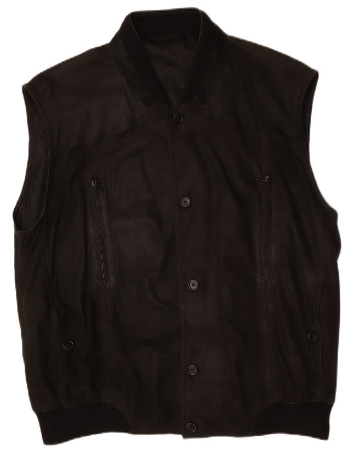 Striwa Ανδρικό Δερμάτινο Gilet IT 58 4XL Μαύρο Δερμάτινο