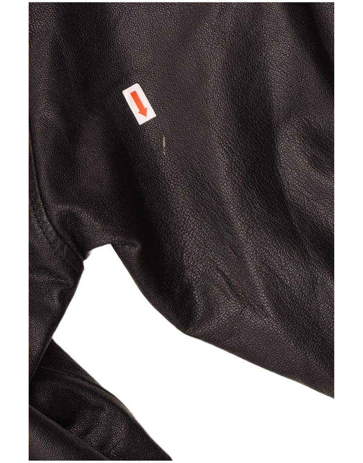 VINTAGE Γυναικείο Δερμάτινο Παλτό UK 18 XL Μαύρο Δερμάτινο