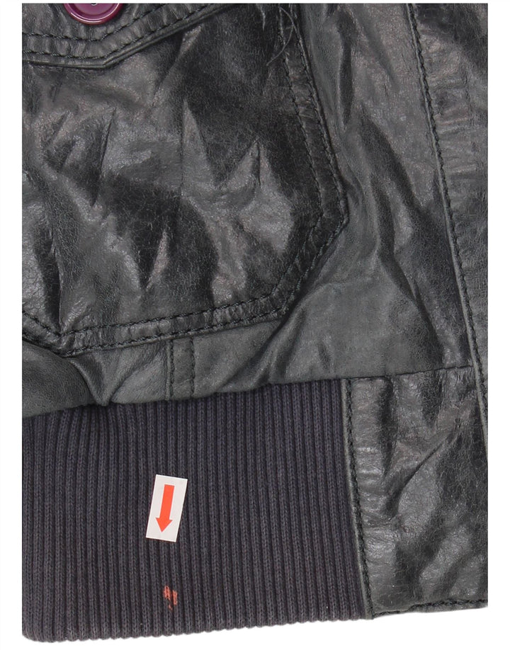 Vintage Γυναικείο Bomber Δερμάτινο Μπουφάν IT 46 Large Navy Blue Leather