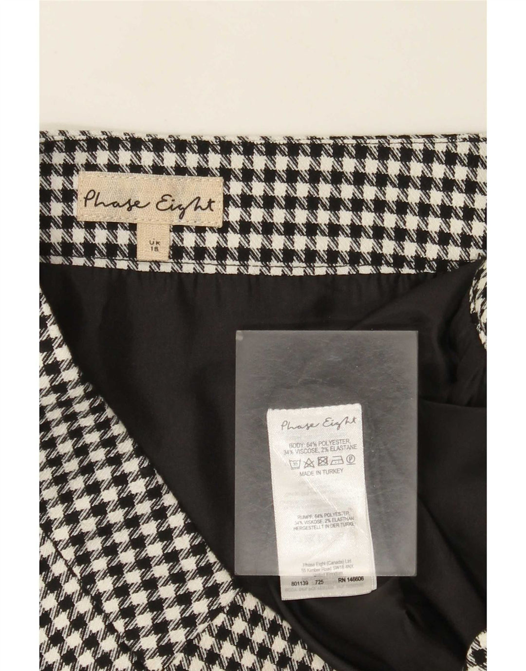 Phase Eight Γυναικεία Μίνι Φούστα UK 18 XL W38 Μαύρη Houndstooth Πολυεστέρας