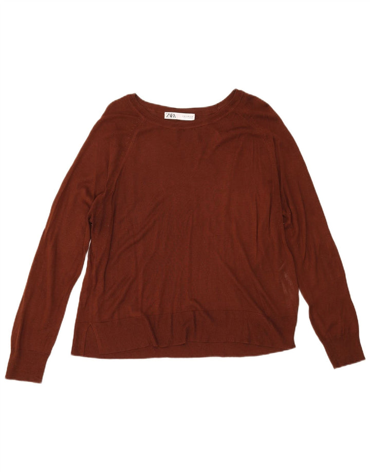 Zara Γυναικείο πουλόβερ με λαιμόκαυστο UK 14 Medium Maroon Viscose