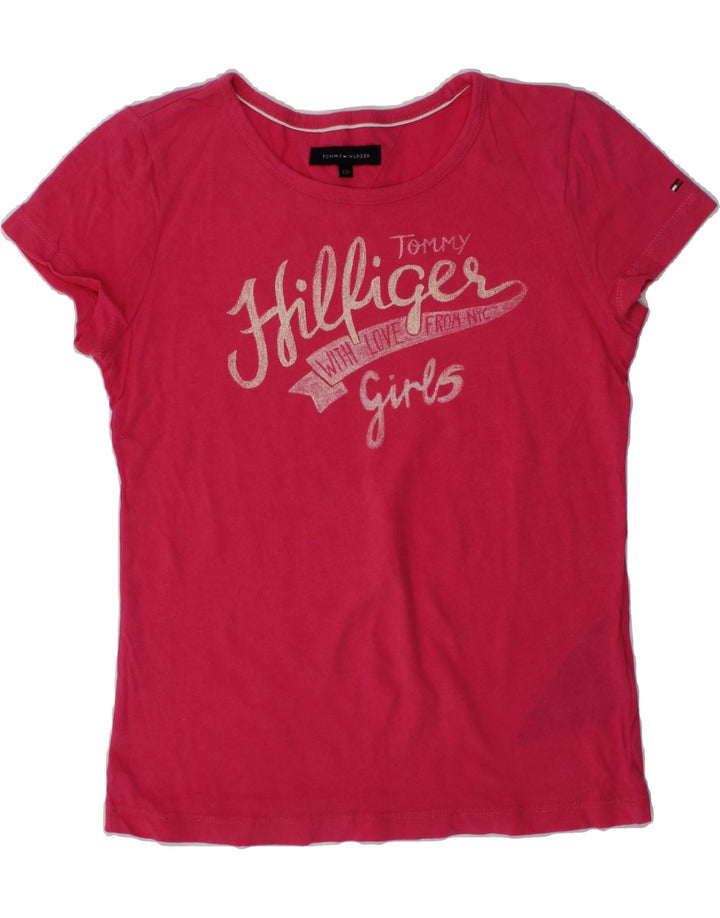 TOMMY HILFIGER Girls Graphic T-Shirt Top 7-8 Years Pink Cotton | Vintage Tommy Hilfiger | Thrift | Second-Hand Tommy Hilfiger | Used Clothing | Messina Hembry 