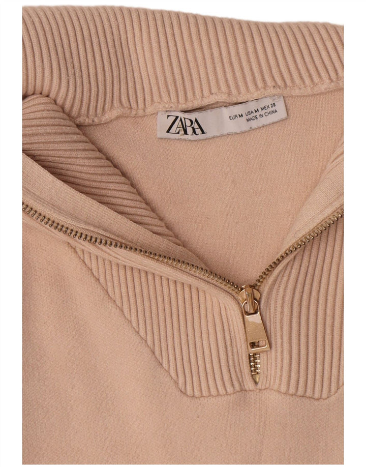 Zara γυναικείο πουλόβερ με λαιμόκοψη με φερμουάρ UK 14 μεσαίο μπεζ βισκόζη