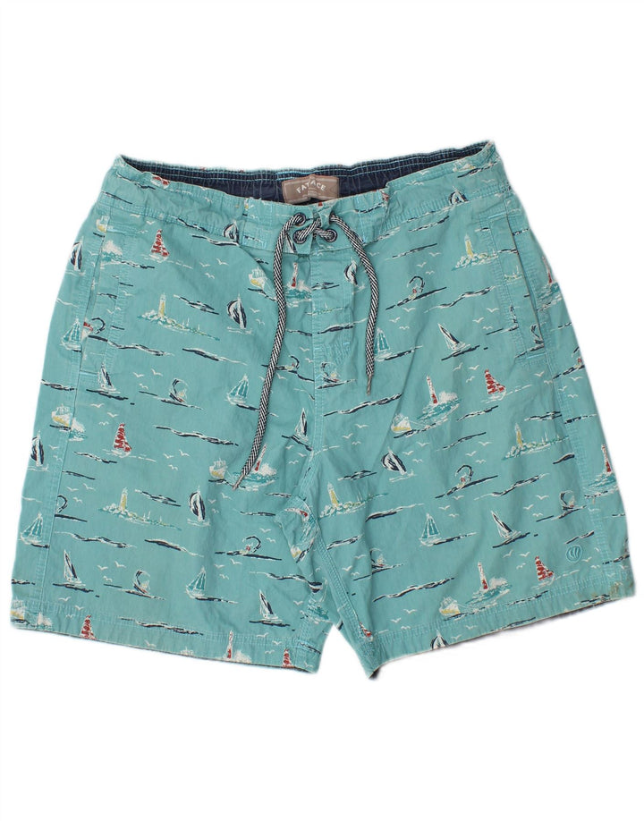 FAT FACE Mens Graphic Swimming Shorts Large Turquoise Cotton