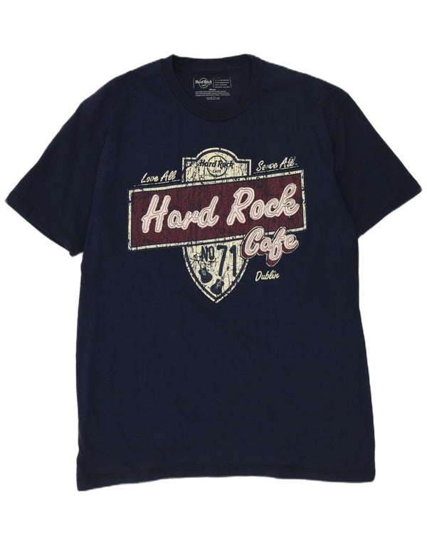 HARD ROCK CAFE Mens Dublin Graphic T-Shirt Top Large Navy Blue Cotton