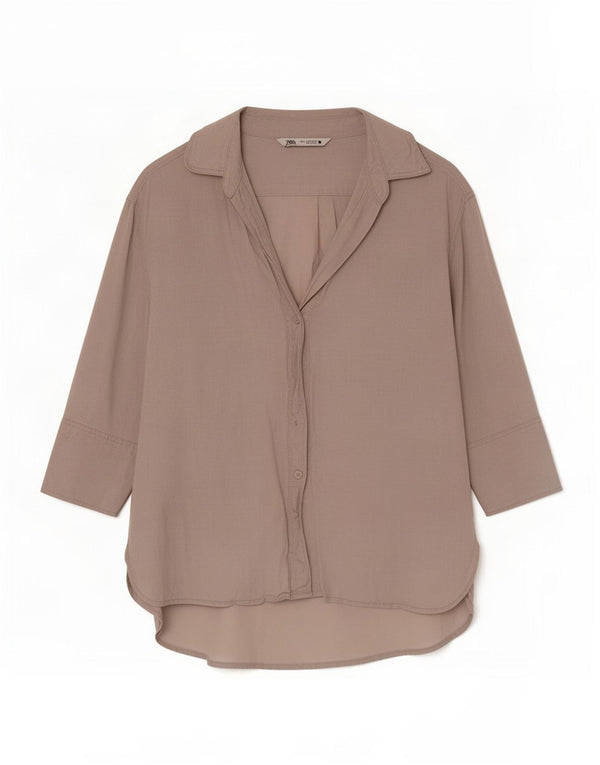 Zara Γυναικείο πουκάμισο 3/4 με μανίκια UK 6 XS Μπεζ Λινό