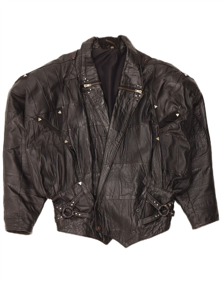 Vintage Γυναικείο Bomber Δερμάτινο Μπουφάν UK 12 Medium Black Leather