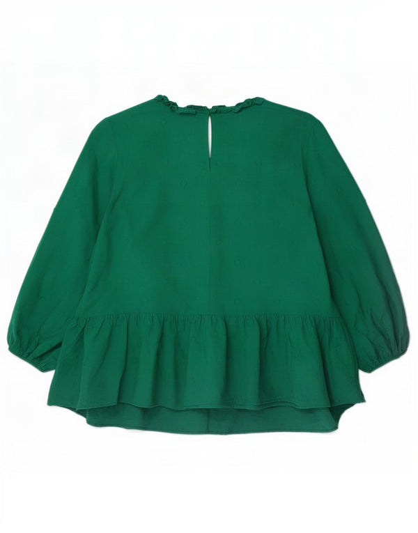 Zara Γυναικεία μακρυμάνικη μπλούζα μπλούζα UK 18 XL, βαμβακερή πράσινη κουκκίδα