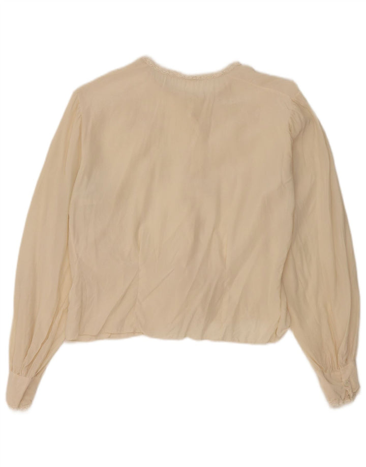 Vintage Γυναικείο πουκάμισο Crop Μπλούζα UK 12 Medium Beige
