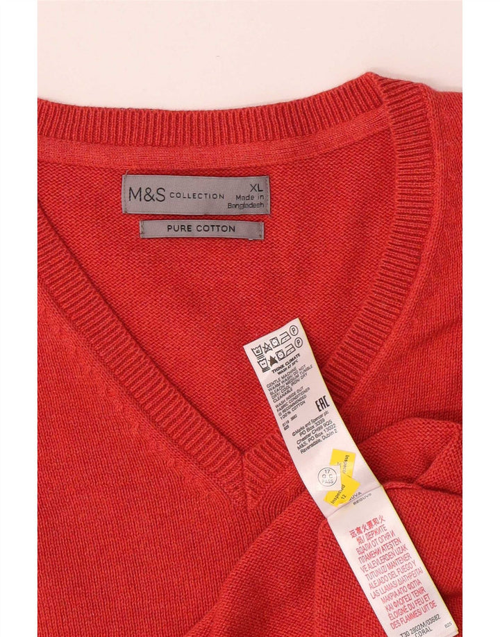Ανδρικό πουλόβερ Marks & Spencer με V λαιμόκοψη XL Κόκκινο βαμβακερό