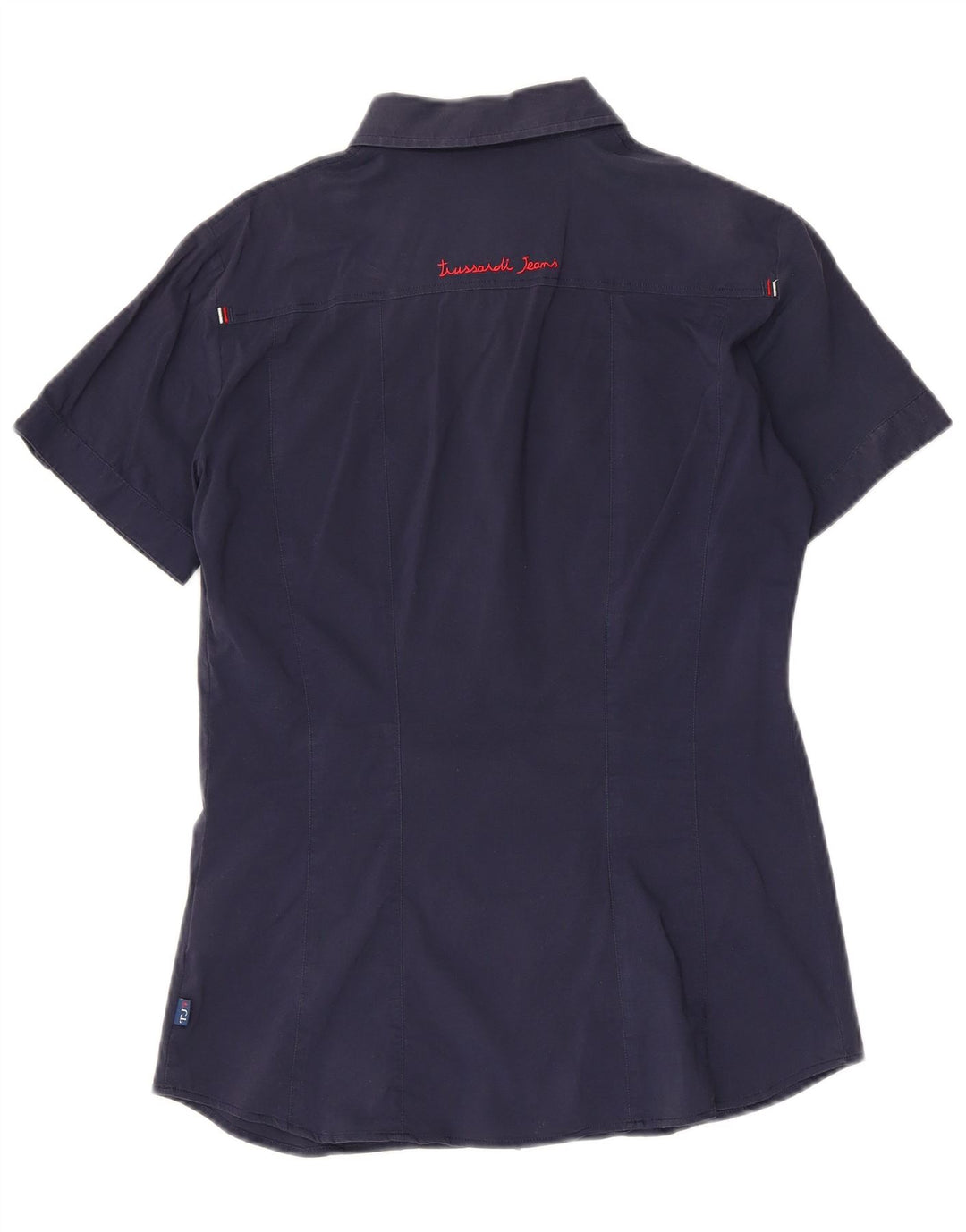 TRUSSARDI JEANS Γυναικείο κοντομάνικο πουκάμισο UK 12 μεσαίο μπλε βαμβακερό