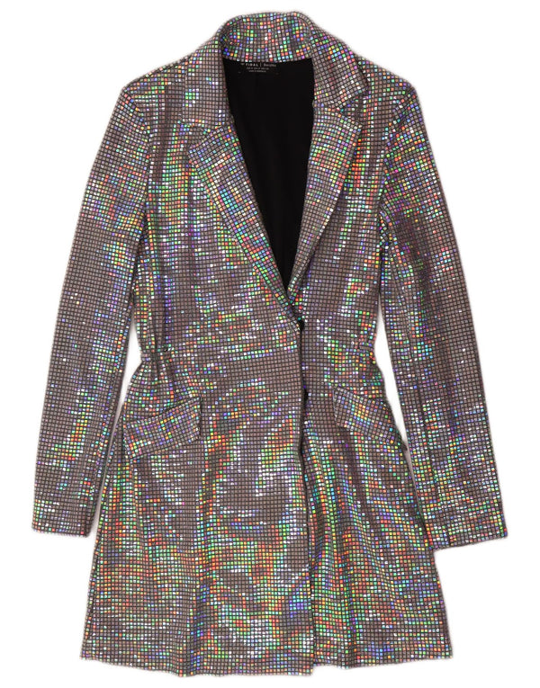 Bershka Γυναικείο Longline Blazer Jacket UK 12 Medium Πολύχρωμο Πολυαμίδιο