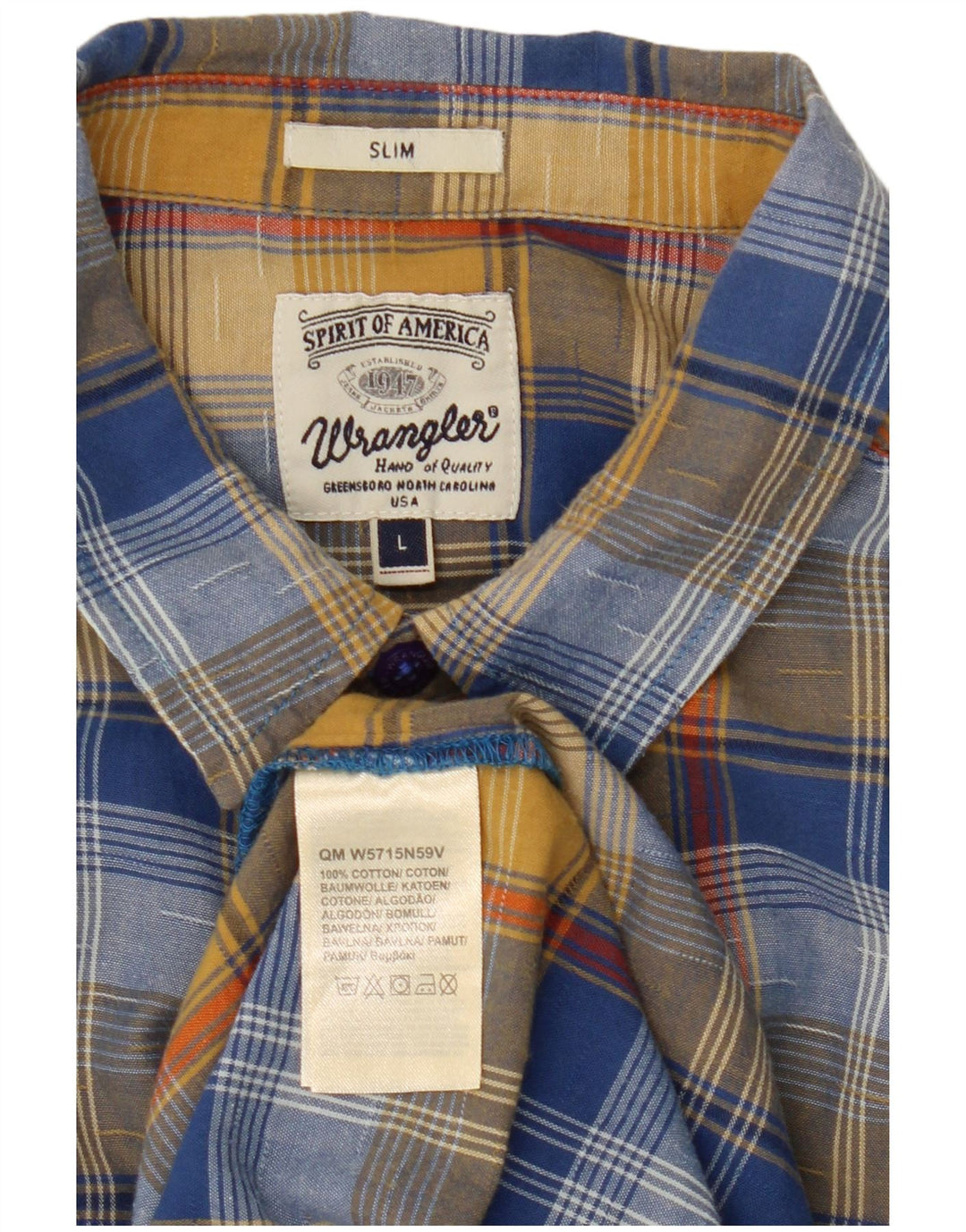 Ανδρικό κοντομάνικο Slim πουκάμισο Wrangler μεγάλο μπλε βαμβακερό