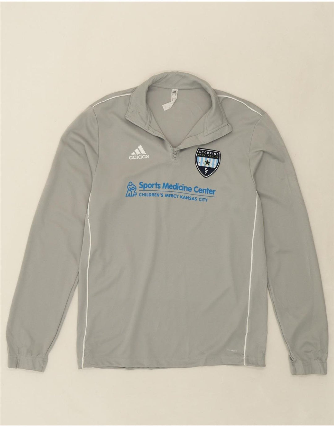 ADIDAS Mens Climalite Graphic Pullover Tracksuit Top Medium Grey Polyester Vintage Adidas and Second-Hand Adidas from Messina Hembry 