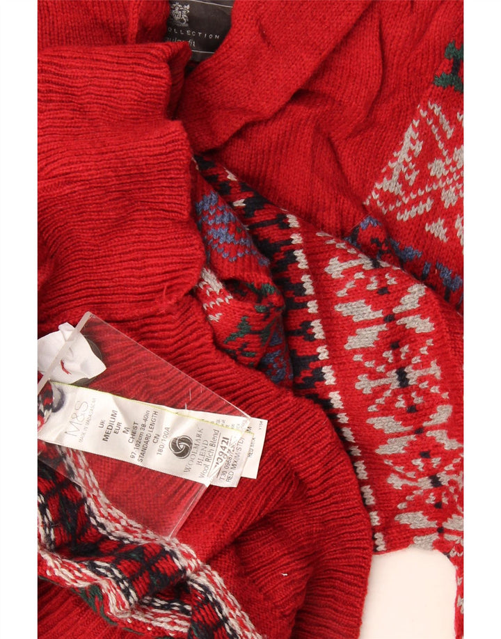 Marks & Spencer Ανδρικό πουλόβερ με σάλι με λαιμόκοψη Medium Red Fair Isle