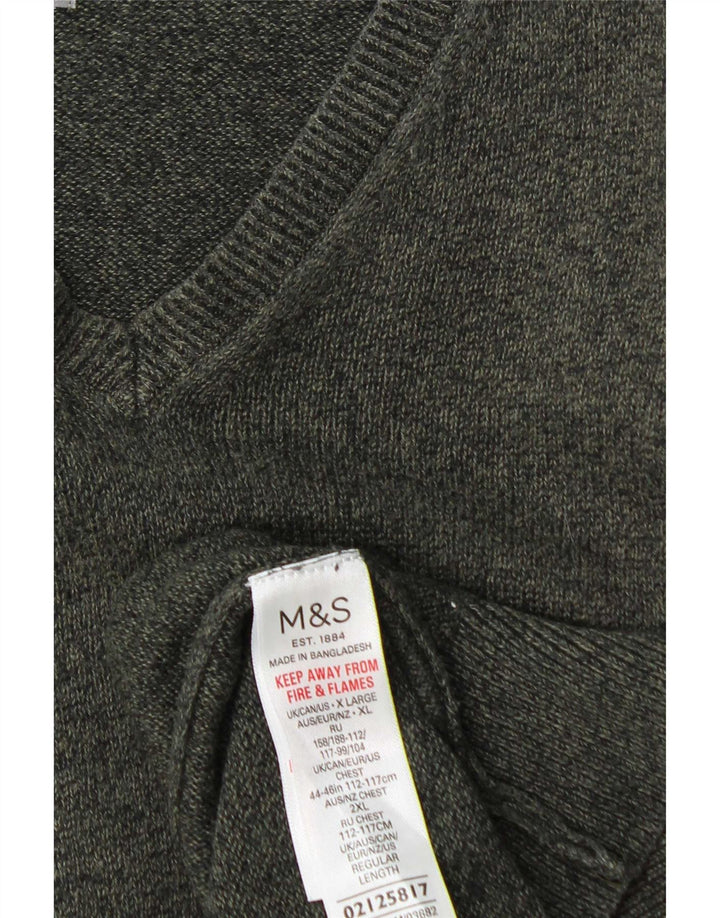 Marks & Spencer Ανδρικό πουλόβερ με λαιμόκοψη με λαιμόκοψη XL πράσινο βαμβακερό