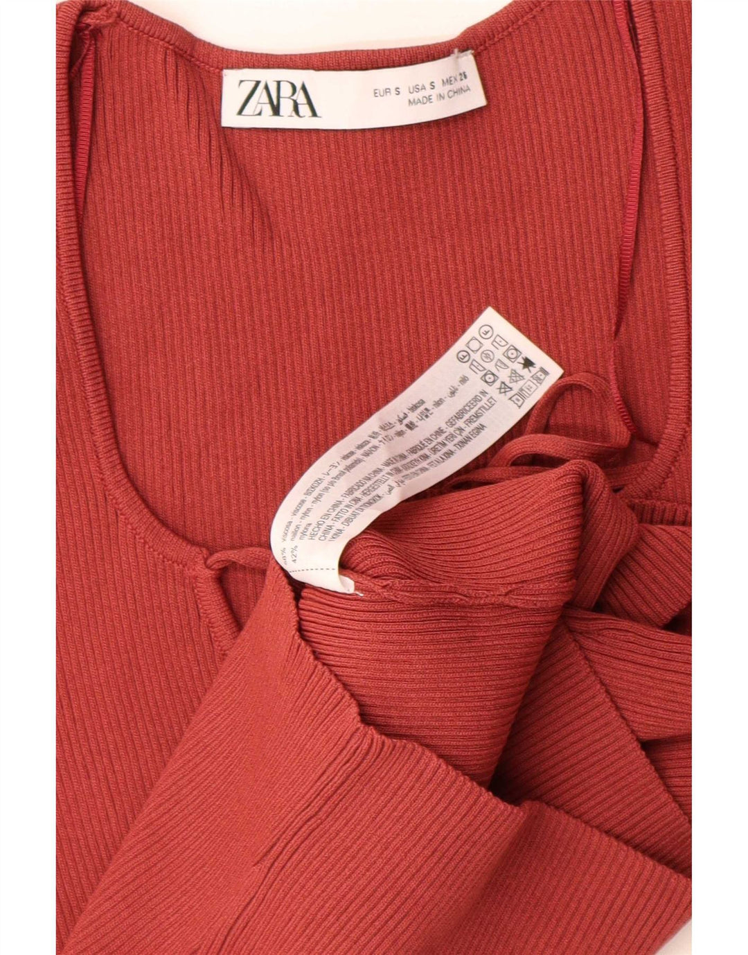 Zara Γυναικείο Crop Top Μακρυμάνικο UK 8 Μικρή Κόκκινη Βισκόζη
