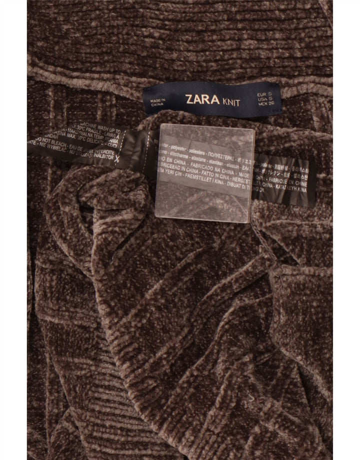 ZARA Γυναικείο μακρυά ανοιχτό πουλόβερ UK 10 Small Brown