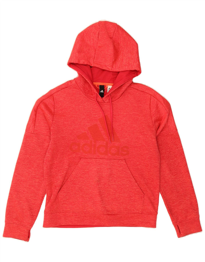 ADIDAS Womens Graphic Hoodie Jumper UK 12/14 Medium Red Polyester Vintage Adidas and Second-Hand Adidas from Messina Hembry 