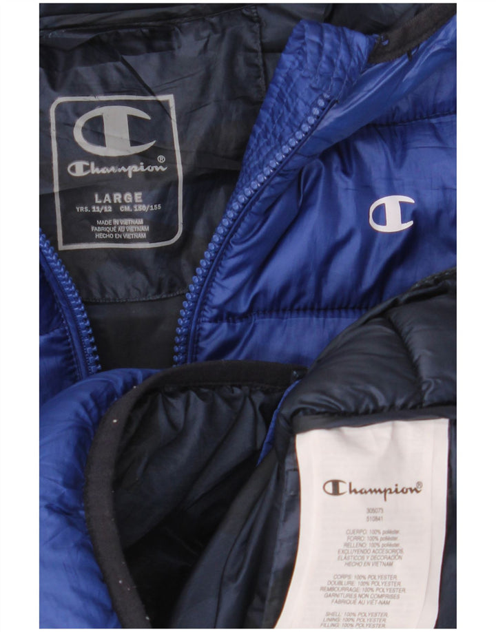 Champion Boys Graphic Hooded Jacket 11-12 Years Large Blue Polyester