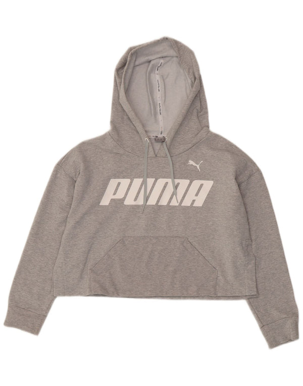 Puma γυναικείο υπερμεγέθη γραφικό Crop Hoodie Jumper UK 14 Μεσαίο γκρι βαμβακερό