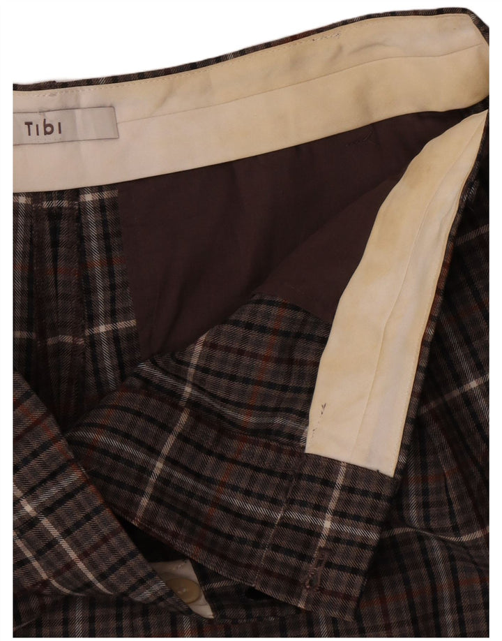 Tibi γυναικείο ψηλόμεσο σορτς chino W32 μεσαίο καφέ καρό πολυεστέρα