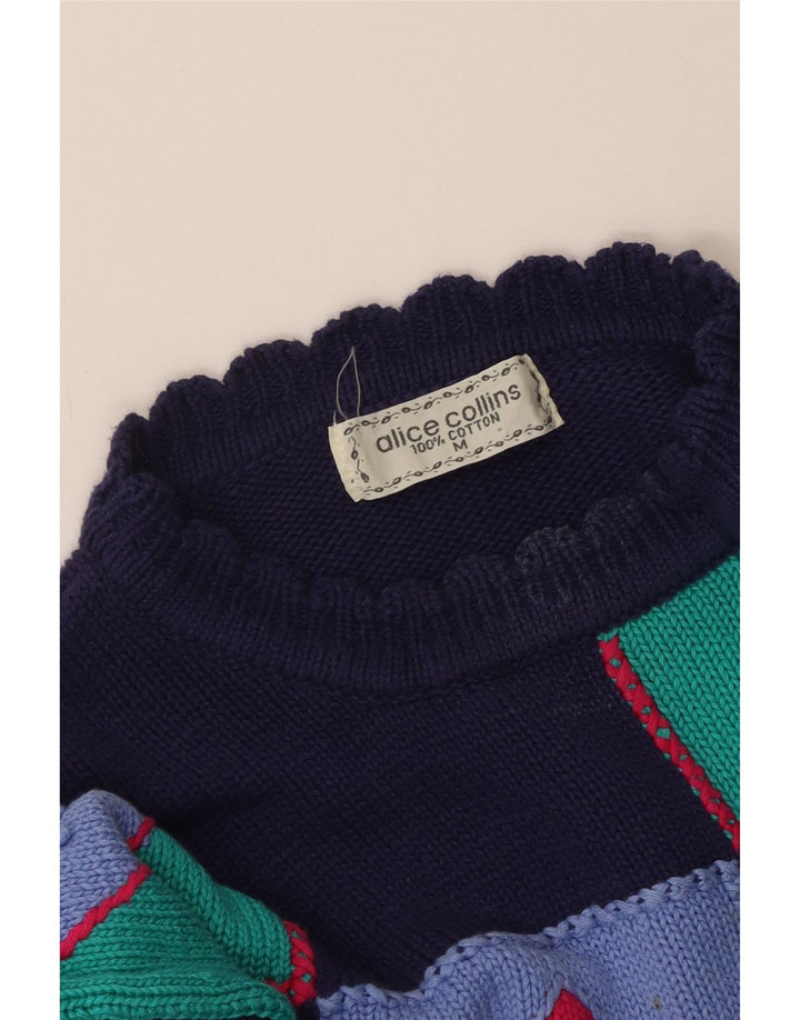 Γυναικείο πουλόβερ με λαιμόκοψη VINTAGE UK 14 Medium Navy Blue Patchwork