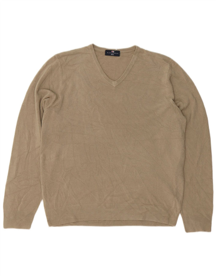 Ανδρικό πουλόβερ MARKS & SPENCER Μπλε Harbor V-Neck Jumper Μεγάλο Μπεζ