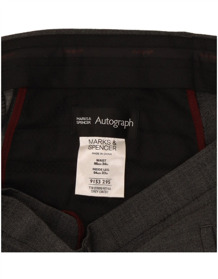 Marks & Spencer Ανδρικό αυτόγραφο ίσιο παντελόνι W34 L33 Γκρι μαλλί