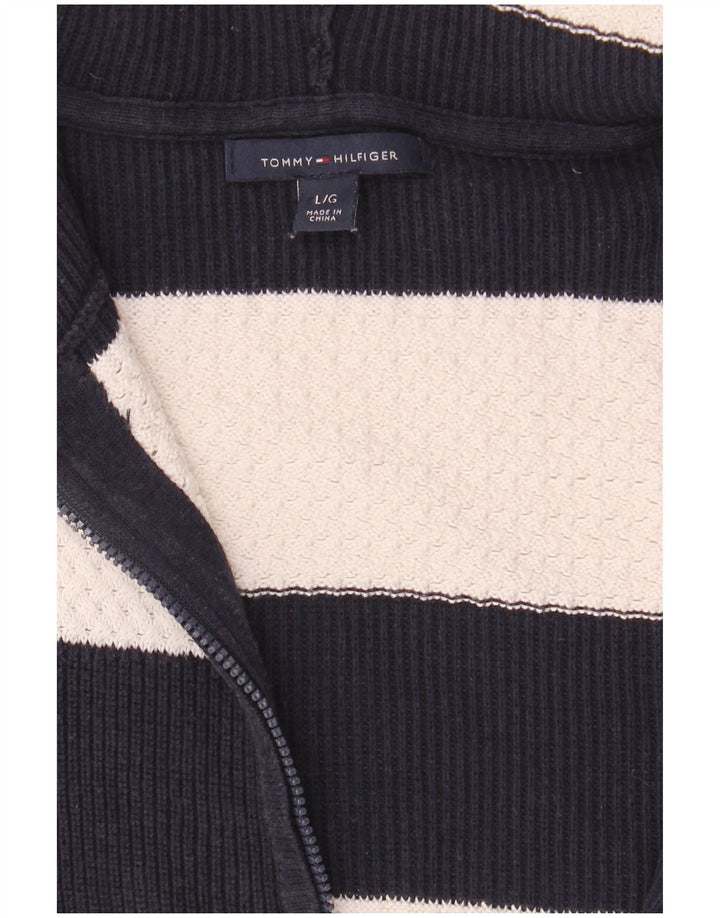 TOMMY HILFIGER Γυναικείο πουλόβερ ζακέτα UK 16 Large Navy Blue ριγέ