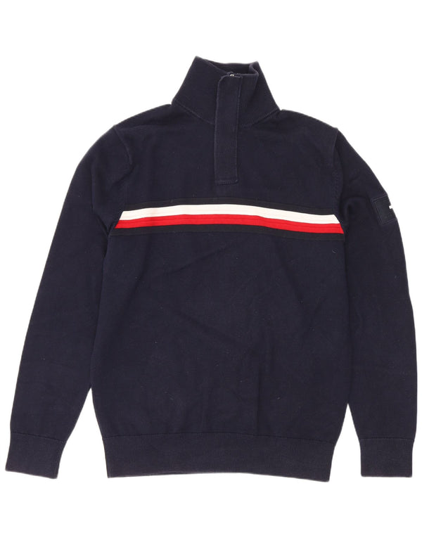 Tommy Hilfiger Mens Zip Neck Jumper Sweater Medium Navy Blue Colourblock
