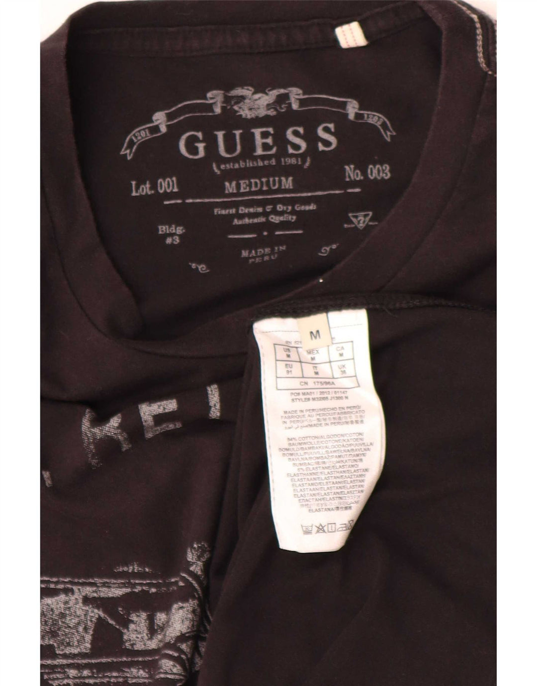 Ανδρικό μπλουζάκι Guess κανονικό γραφικό, μεσαίο μαύρο βαμβακερό