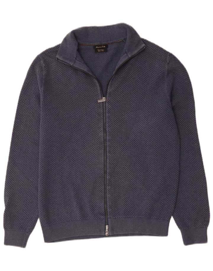 Massimo Dutti Ανδρικό πουλόβερ ζακέτα με πλήρες φερμουάρ Μικρό μπλε ναυτικό βαμβακερό
