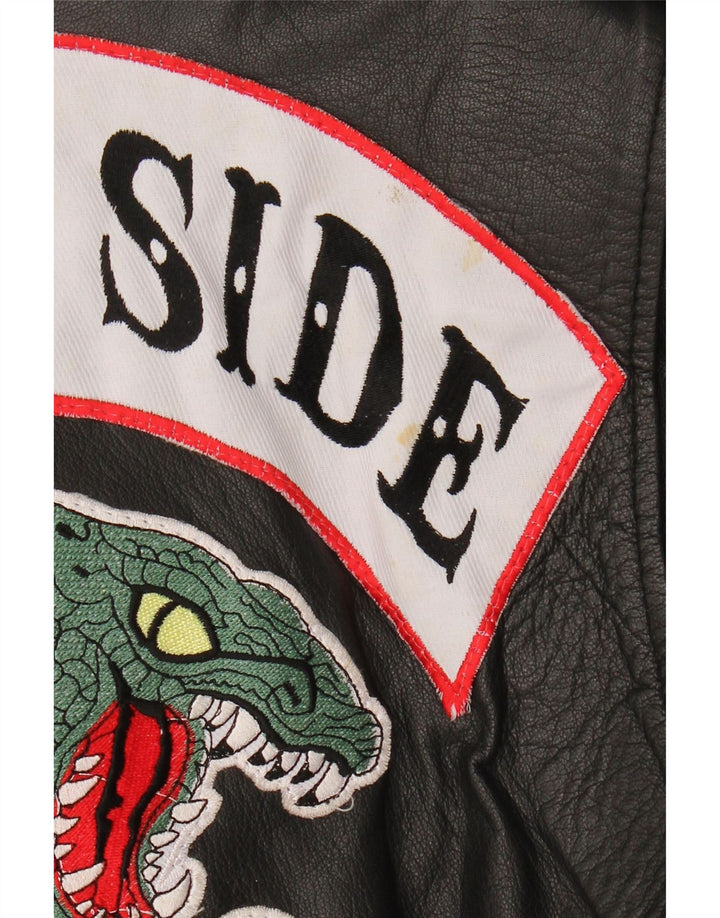 SOUTH SIDE SERPENTS Womens Graphic Leather Biker Jacket UK 12 Medium Black Vintage South Side Serpents and Second-Hand South Side Serpents from Messina Hembry 