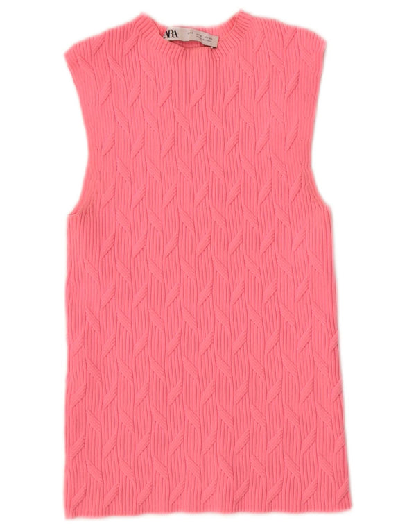 Zara Γυναικείο γιλέκο Crop Tank Top UK 8 Small Pink Polyester