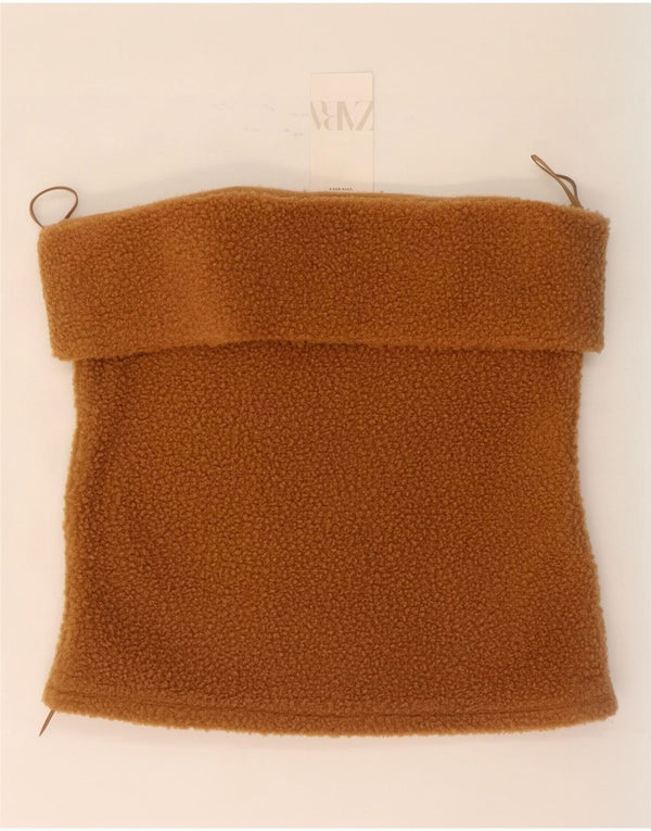 Zara Womens Crop Fleece Στράπλες Τοπ UK 18 XL καφέ πολυεστέρας
